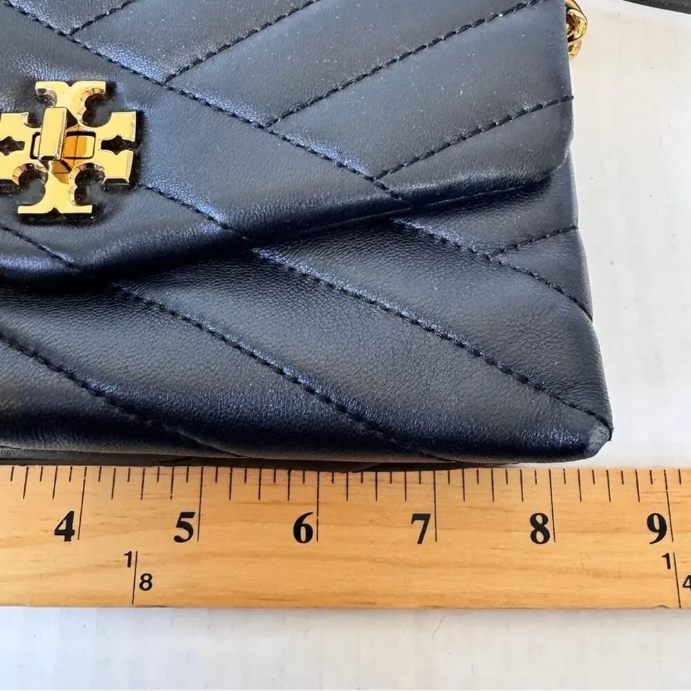 Tory Burch Black Leather Kira Quilted Crossbody Handbag Purse Gold Chain Strap